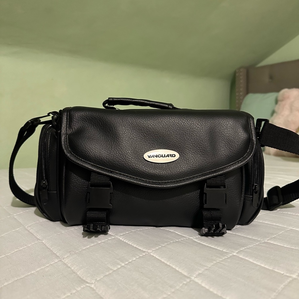 Black Camera Leather Bag with Secure Pockets